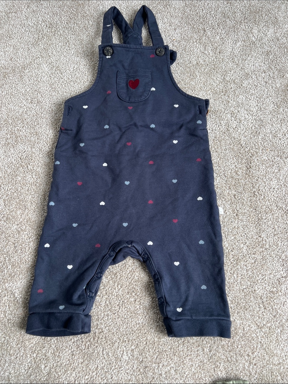 Navy Heart Pocket Kids Overalls with Snap Leg Closures